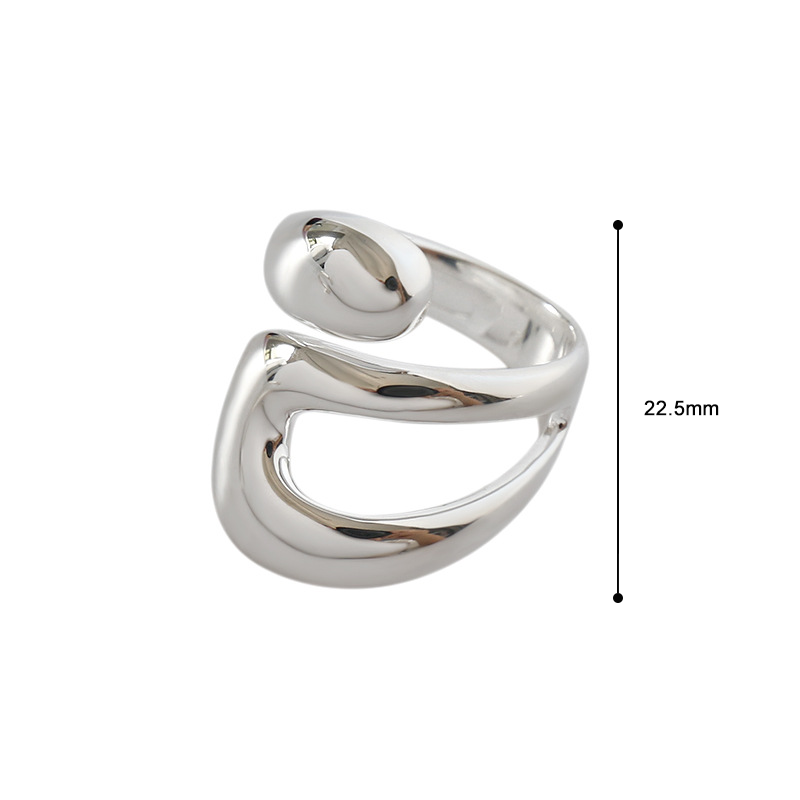 Hollow Silver Ring with Unique Asymmetrical Cross-Band Design, S925 Silver Adjustable Ring