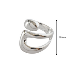 Hollow Silver Ring with Unique Asymmetrical Cross-Band Design, S925 Silver Adjustable Ring