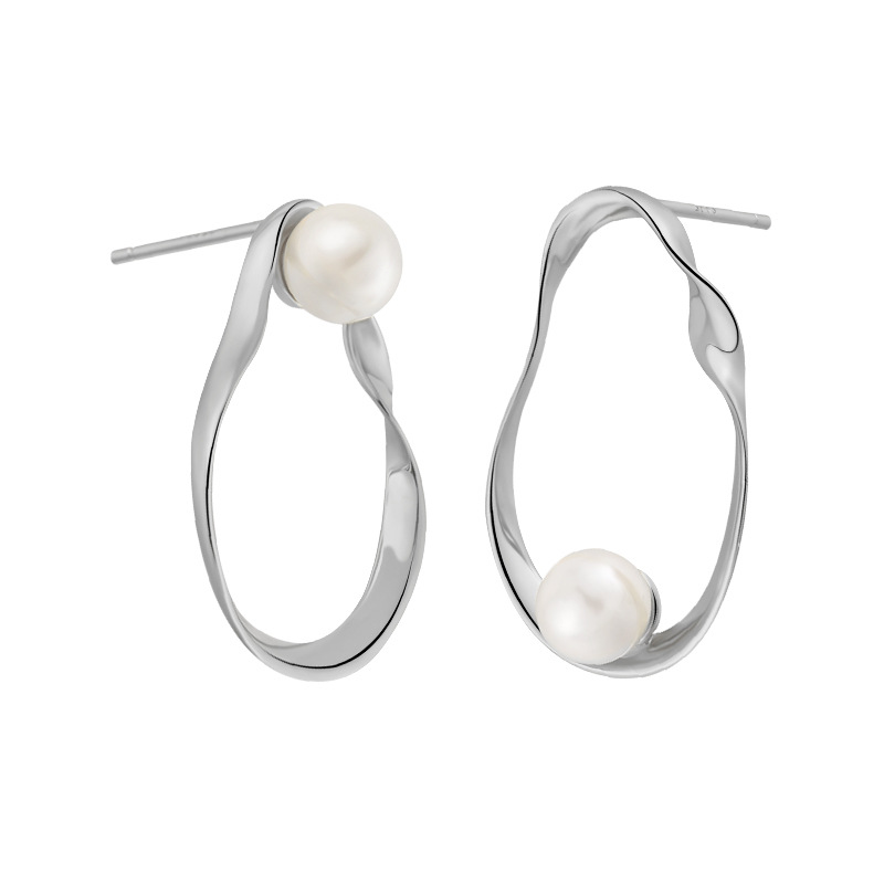 Oval Inlaid Pearl Sterling Silver Earrings