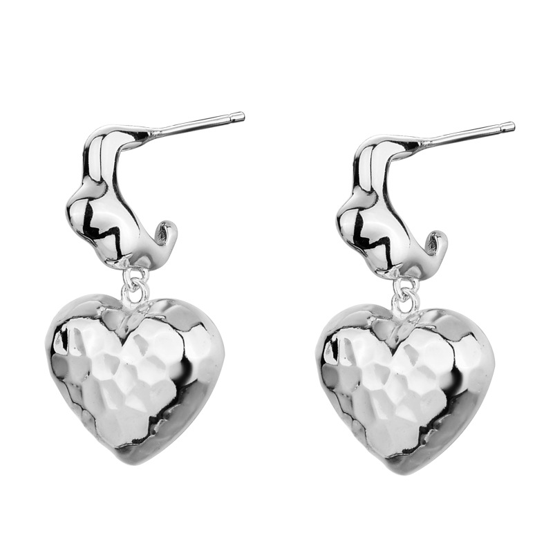 French Chic Style Sterling Silver Irregular Heart Shape Earrings