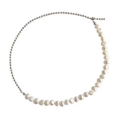 Sterling Silver Necklace with Baroque Freshwater Pearl Beaded Chain Splicing, Clavicle Necklace