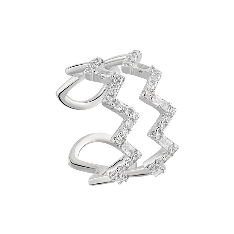 Wave Pattern Hollow Out with Inlaid Diamond Design Adjustable Ring