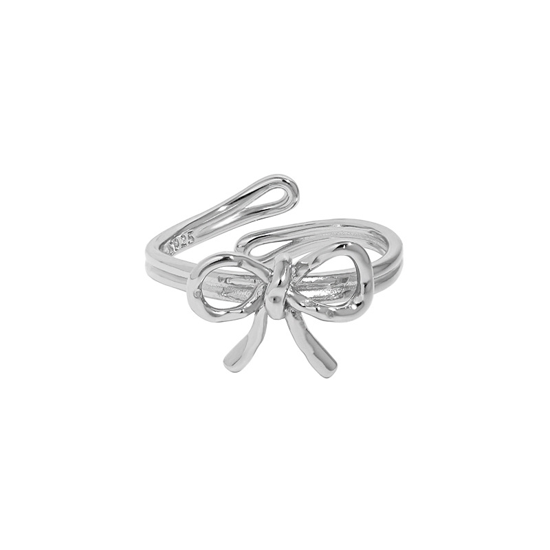 Chic Butterfly Knot Texture Silver Adjustable Ring