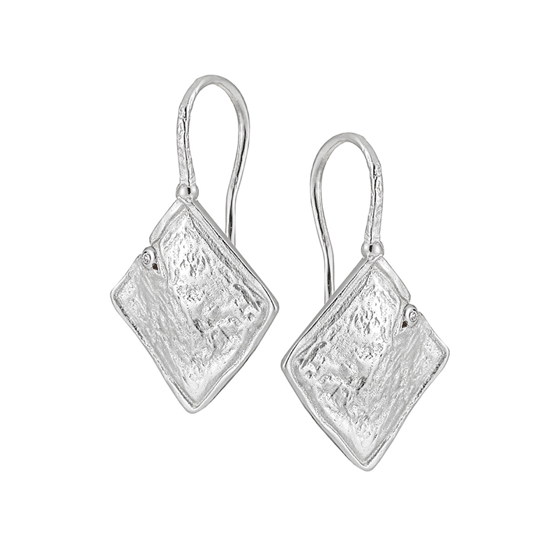 Lava Texture Geometric Square Sterling Silver Earrings