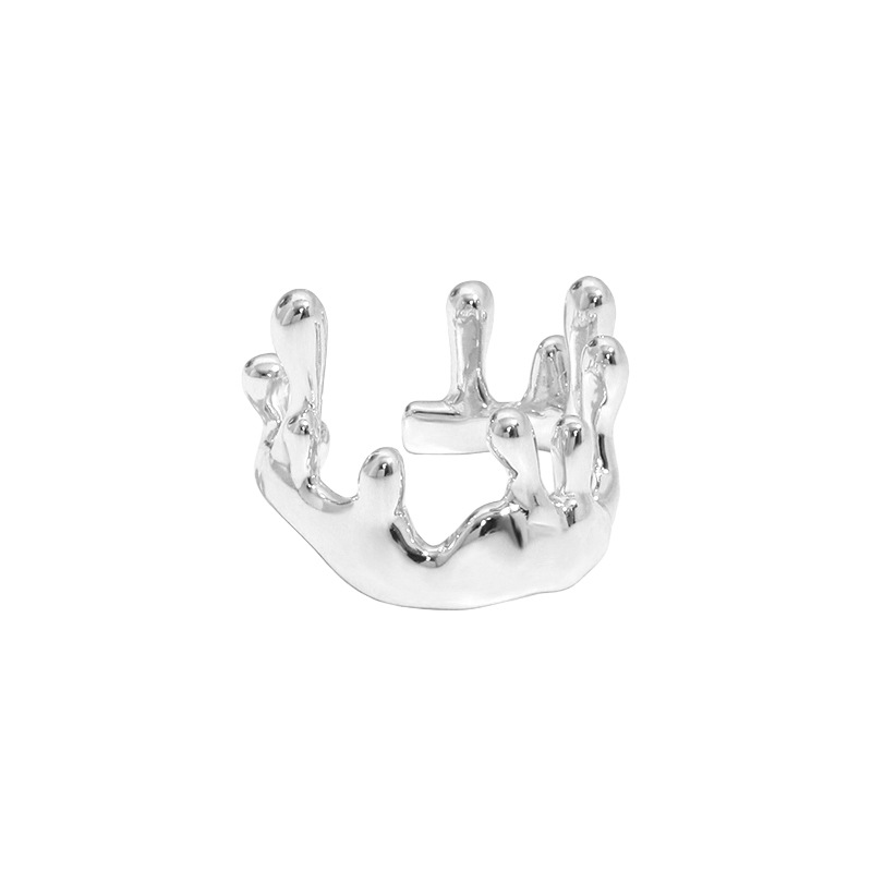 Irregular Candle Flame Shaped Crown Design Sterling Silver Adjustable Ring