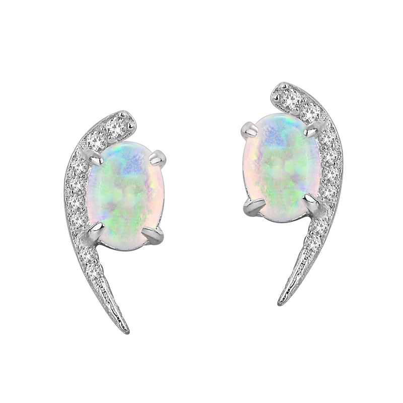 Sterling Silver Inlaid Colorful Opal Sparkling Moon Earrings