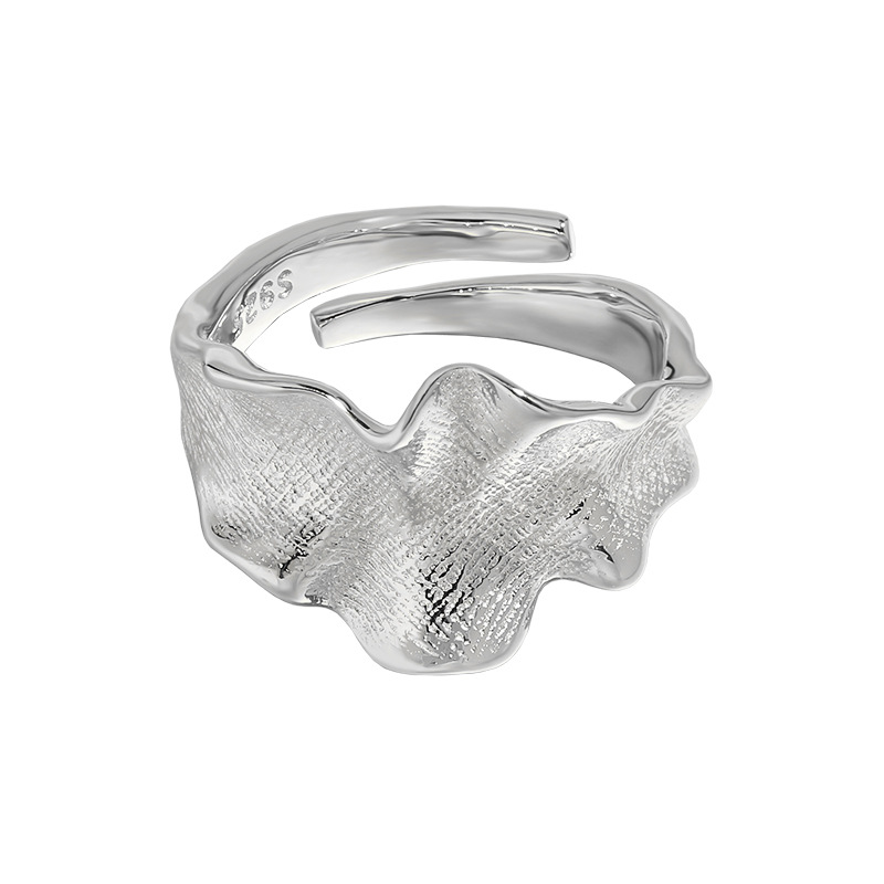 Irregular Texture with Folded Pleats Sterling Silver Adjustable Ring