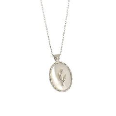 Geometric Oval Shell and Tulip Pendant Necklace in S925 Silver