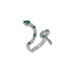 Slytherin Serpent Green Zircon Texture Sterling Silver Adjustable Ring