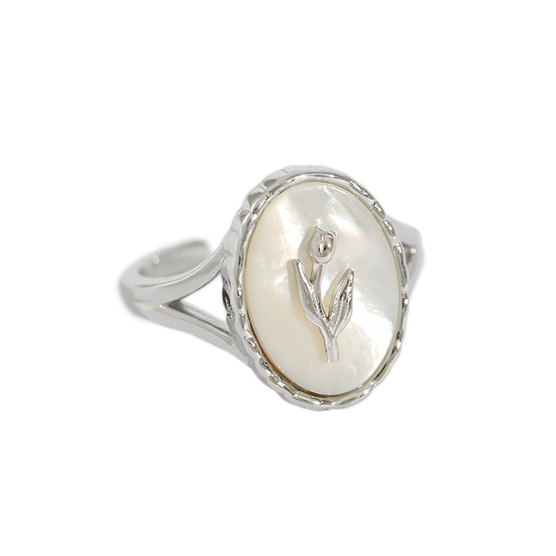 Geometric Oval Tulip Shell Sterling Silver Ring