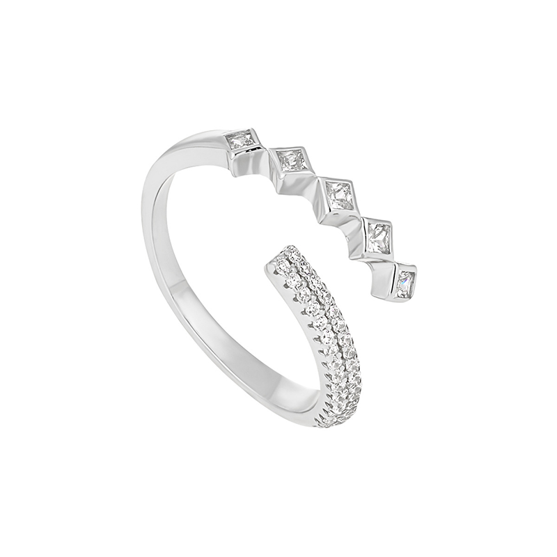 Geometric Square Diamond with Irregular Cross Pattern Sterling Silver Ring