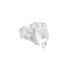 Wide Hammered Crystal Inlay Sterling Silver Adjustable Ring