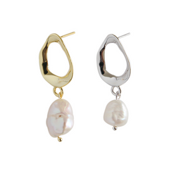 Sterling Silver Simple Feng Shui Baroque Pearl Earrings