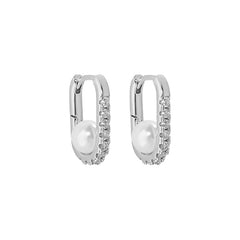 Minimalist Geometric Oval Zircon and Pearl S925 Silver Earrings