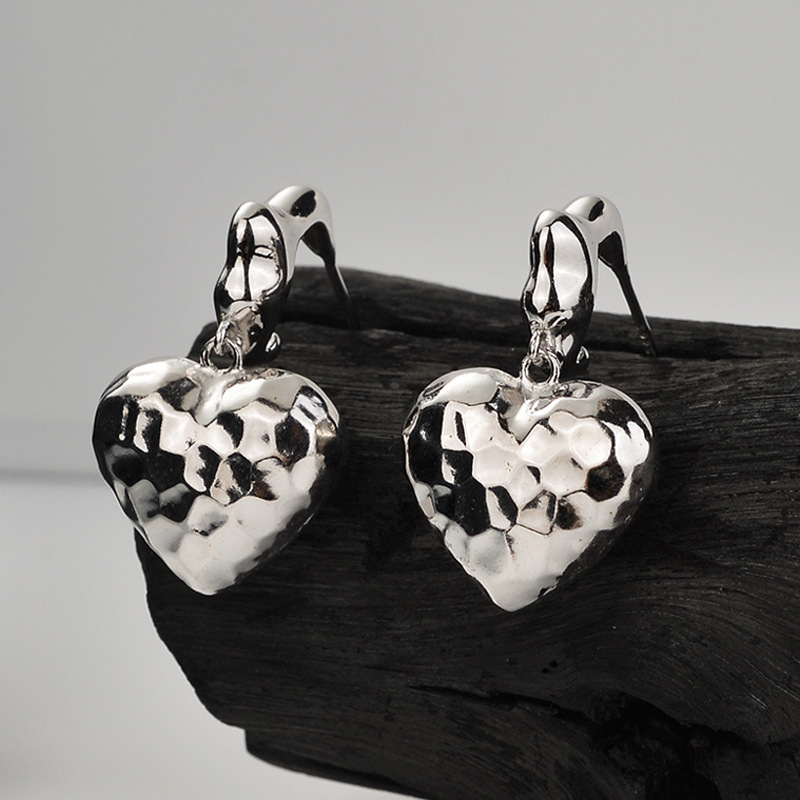 French Chic Style Sterling Silver Irregular Heart Shape Earrings