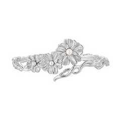 Vintage Style with Pearl Flower Sterling Silver Open Bangle