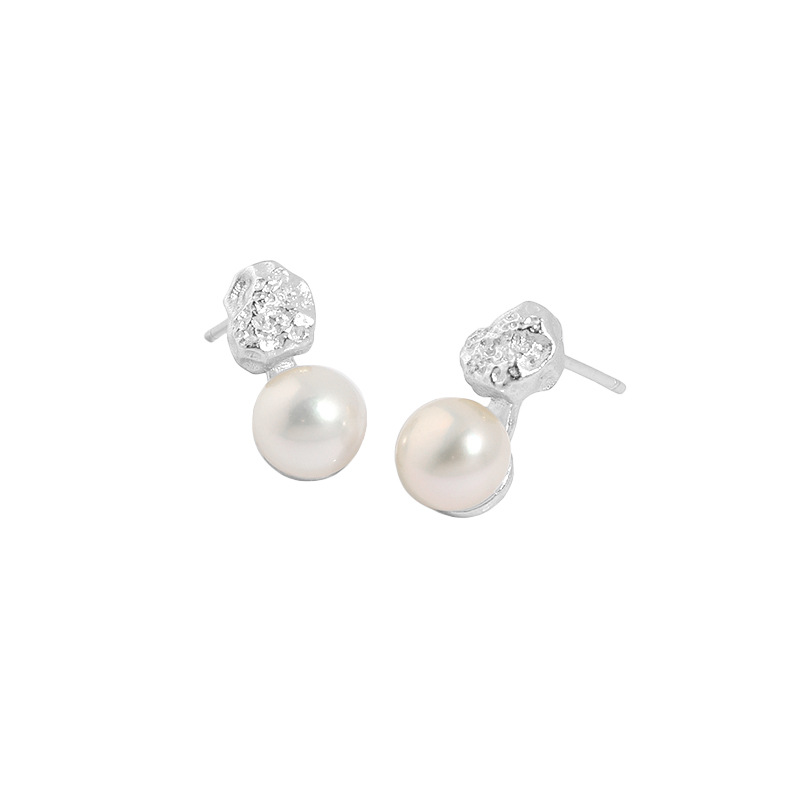 Freshwater Pearl Texture Sterling Silver Earrings