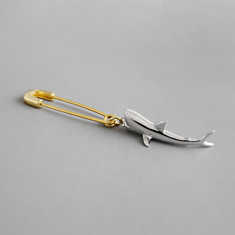 Gold-Plated Earrings Shark Pin Silver Earrings