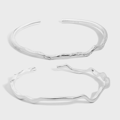 Simple Chic Irregular Line Texture  Sterling Silver Bracelet