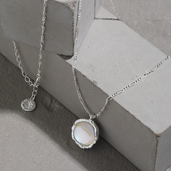  Geometric Round Moonstone Inlay Pendant Texture Sterling Silver Necklace