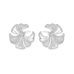 Diamond Inlay Silver Ginkgo Leaf Sterling Silver Earrings