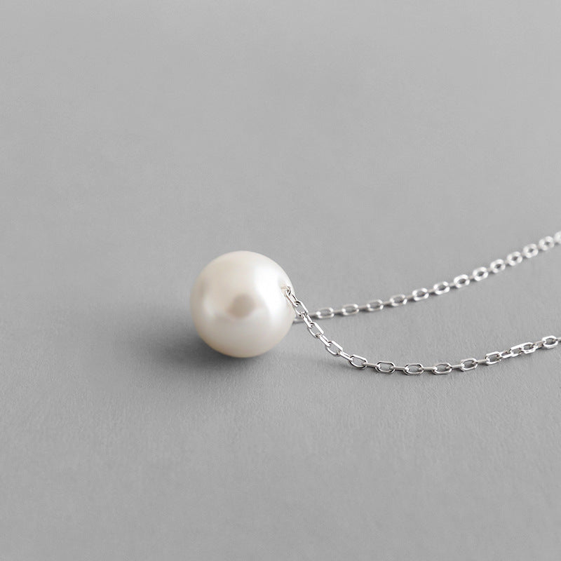 Sterling silver Minimalist Single Pearl Necklace