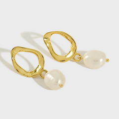 Sterling Silver Simple Feng Shui Baroque Pearl Earrings