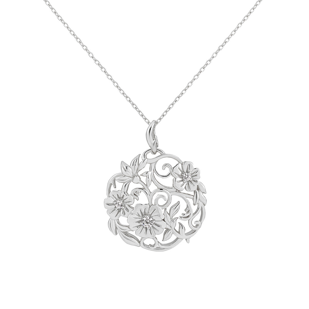 Vintage-inspired S925 Silver Geometric Round Floral Filigree Necklace