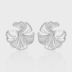 Diamond Inlay Silver Ginkgo Leaf Sterling Silver Earrings