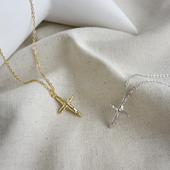  Concave Convex Cross Pendant Sterling Silver Necklace, Clavicle Chain