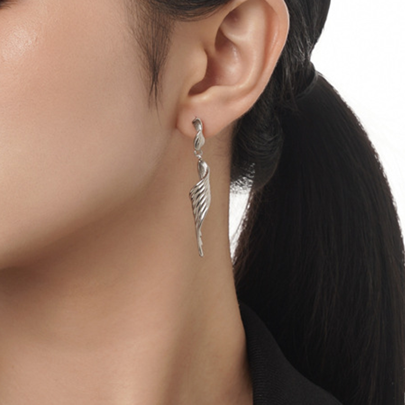 Sterling Silver Long Geometric Wing Earrings