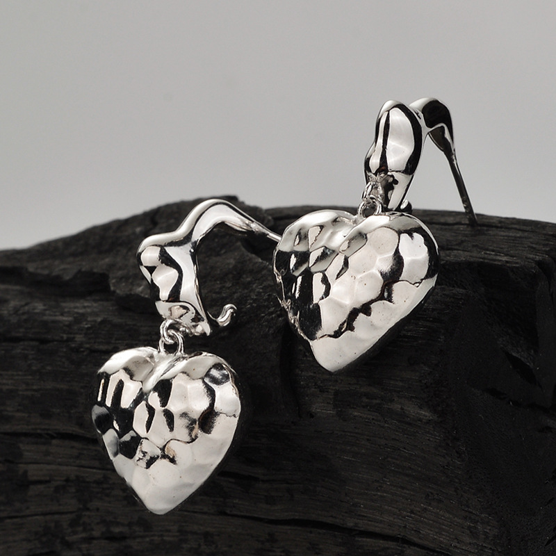 French Chic Style Sterling Silver Irregular Heart Shape Earrings