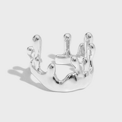 Irregular Candle Flame Shaped Crown Design Sterling Silver Adjustable Ring