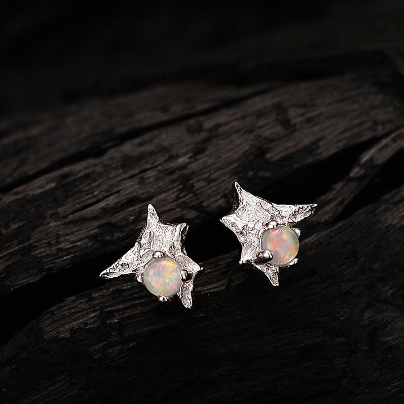 Sterling Silver Simple European Opal Irregular Texture Star Earrings