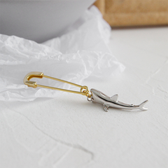 Gold-Plated Earrings Shark Pin Silver Earrings