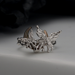 Sterling Silver, Butterfly Open Shell Moon Ring