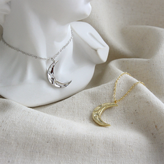 Sterling Silver Necklace with  Irregular Concave and Convex Moon Pendant, Clavicle Chain Jewelry