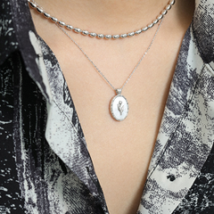 Geometric Oval Shell and Tulip Pendant Necklace in S925 Silver