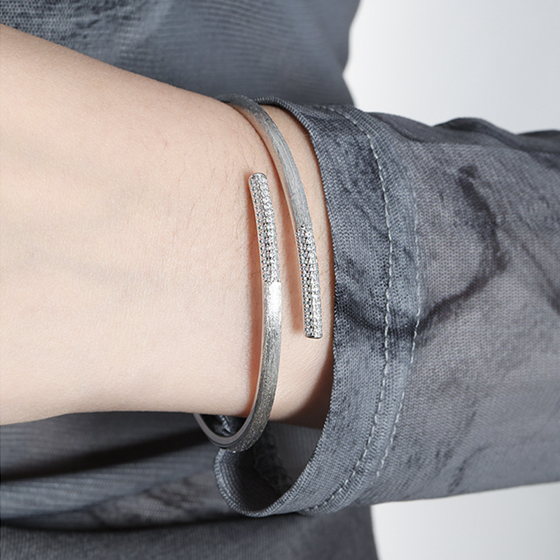 Personalized Silver Bangle, High-End Atmosphere, Studded Sterling Silver Bracelet