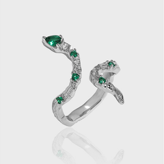 Slytherin Serpent Green Zircon Texture Sterling Silver Adjustable Ring