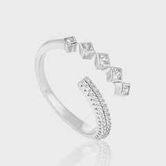 Geometric Square Diamond with Irregular Cross Pattern Sterling Silver Ring