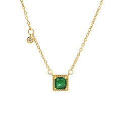 Elegant Geometric Square S925 Silver Emerald Zircon Necklace