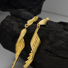 Sterling Silver Long Geometric Wing Earrings