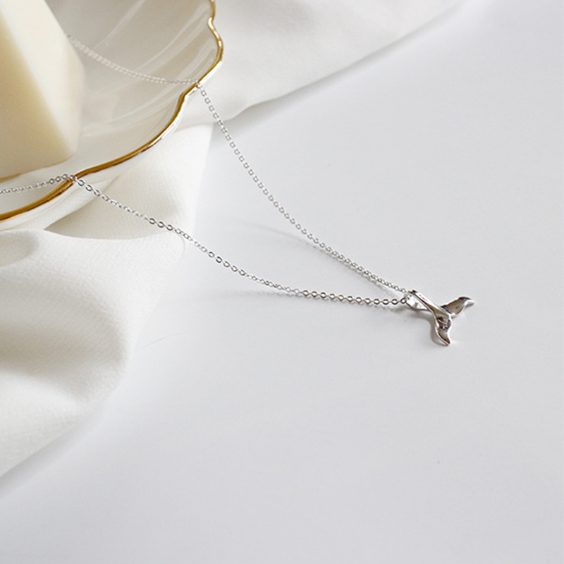 Silver Dolphin and Fish Tail Pendant Necklace