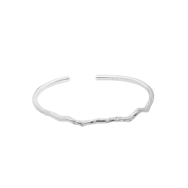 Simple Chic Irregular Line Texture  Sterling Silver Bracelet