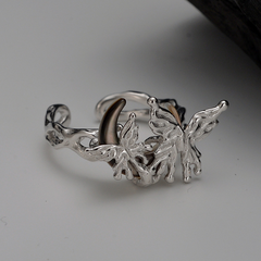 Sterling Silver, Butterfly Open Shell Moon Ring