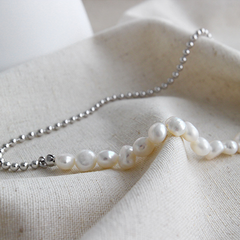 Sterling Silver Necklace with Baroque Freshwater Pearl Beaded Chain Splicing, Clavicle Necklace