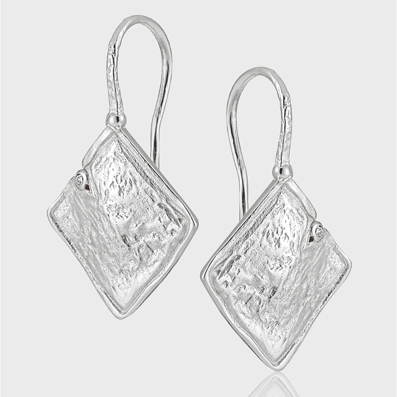 Lava Texture Geometric Square Sterling Silver Earrings