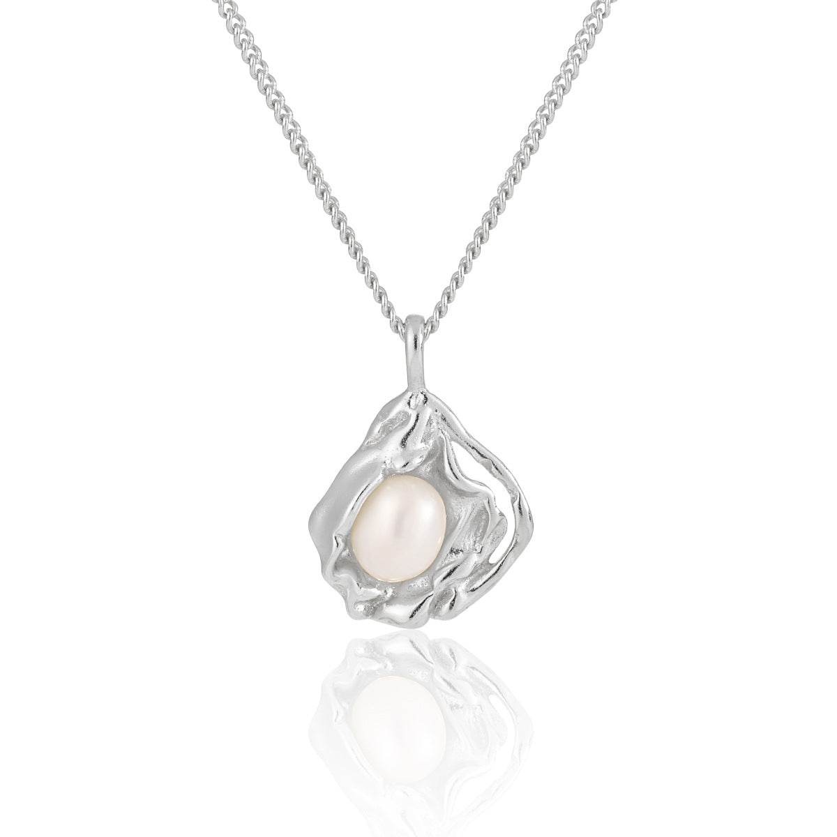 Unique Original Design Sterling Silver Necklace with Elegant Pearl