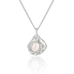 Unique Original Design Sterling Silver Necklace with Elegant Pearl